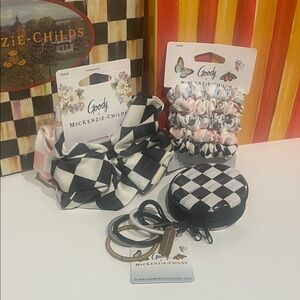MacKenzie-Childs Black & White Checkered Kids Scrunchie and Accessory Set
